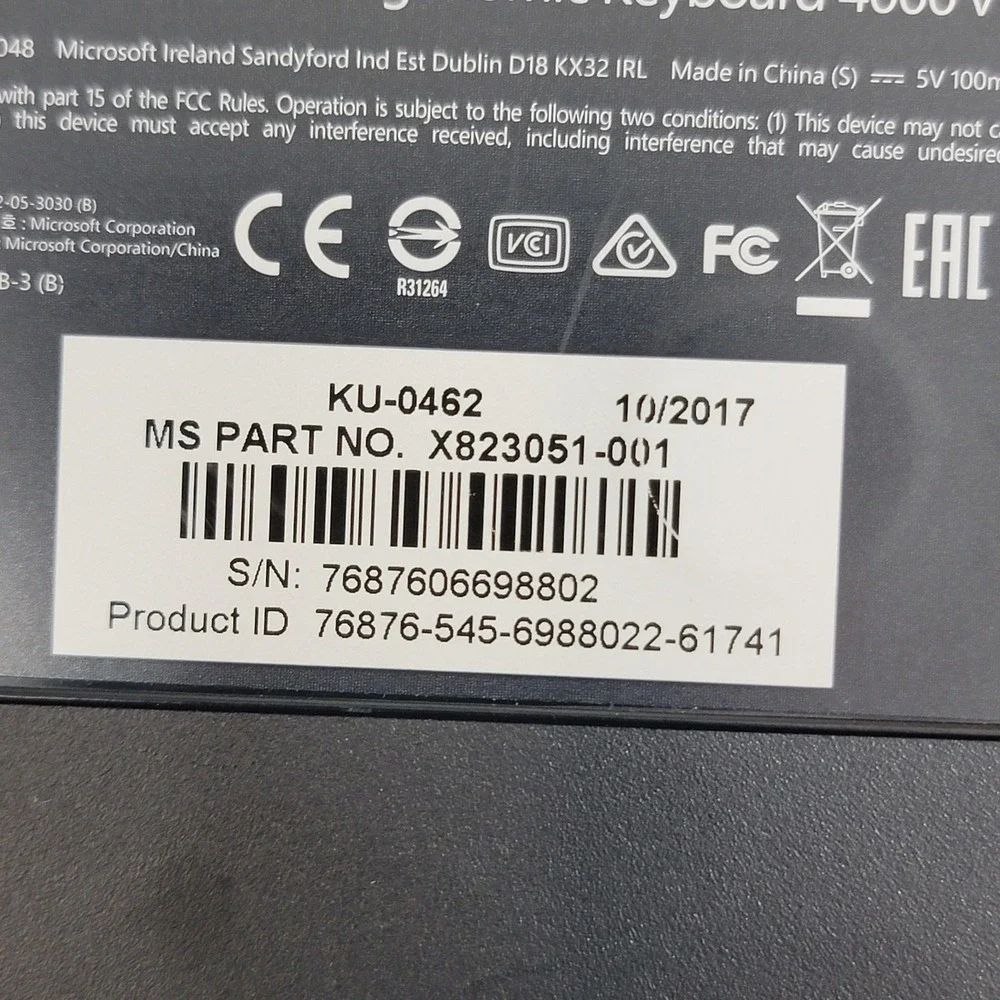 Microsoft Natural Ergonomic Keyboard 4000 v1.0‎ Wired USB Model 1048